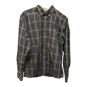 Tommy Hilfiger Vintage Men's Plaid Dress Shirt - Navy and Green Size Medium